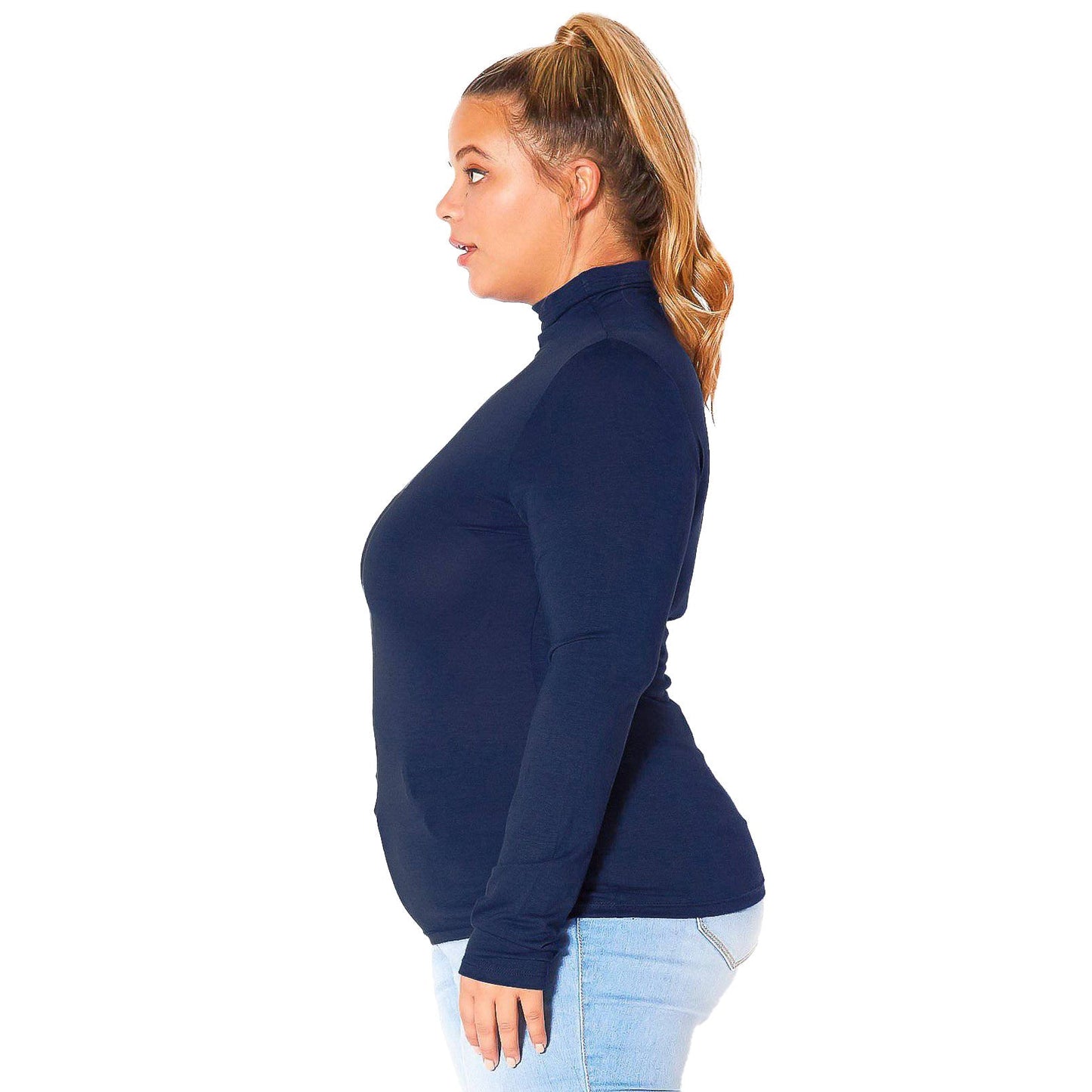 Plus Size Long Sleeve Turtle Neck Fitted Top