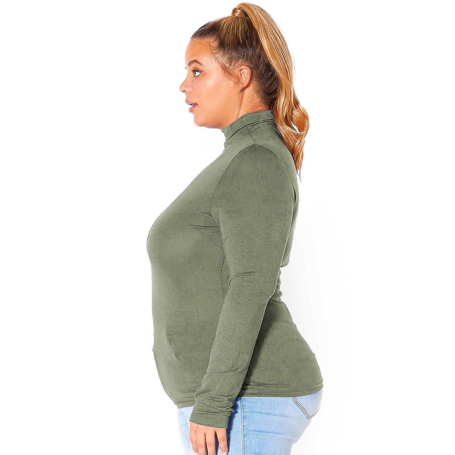 Plus Size Long Sleeve Turtle Neck Fitted Top