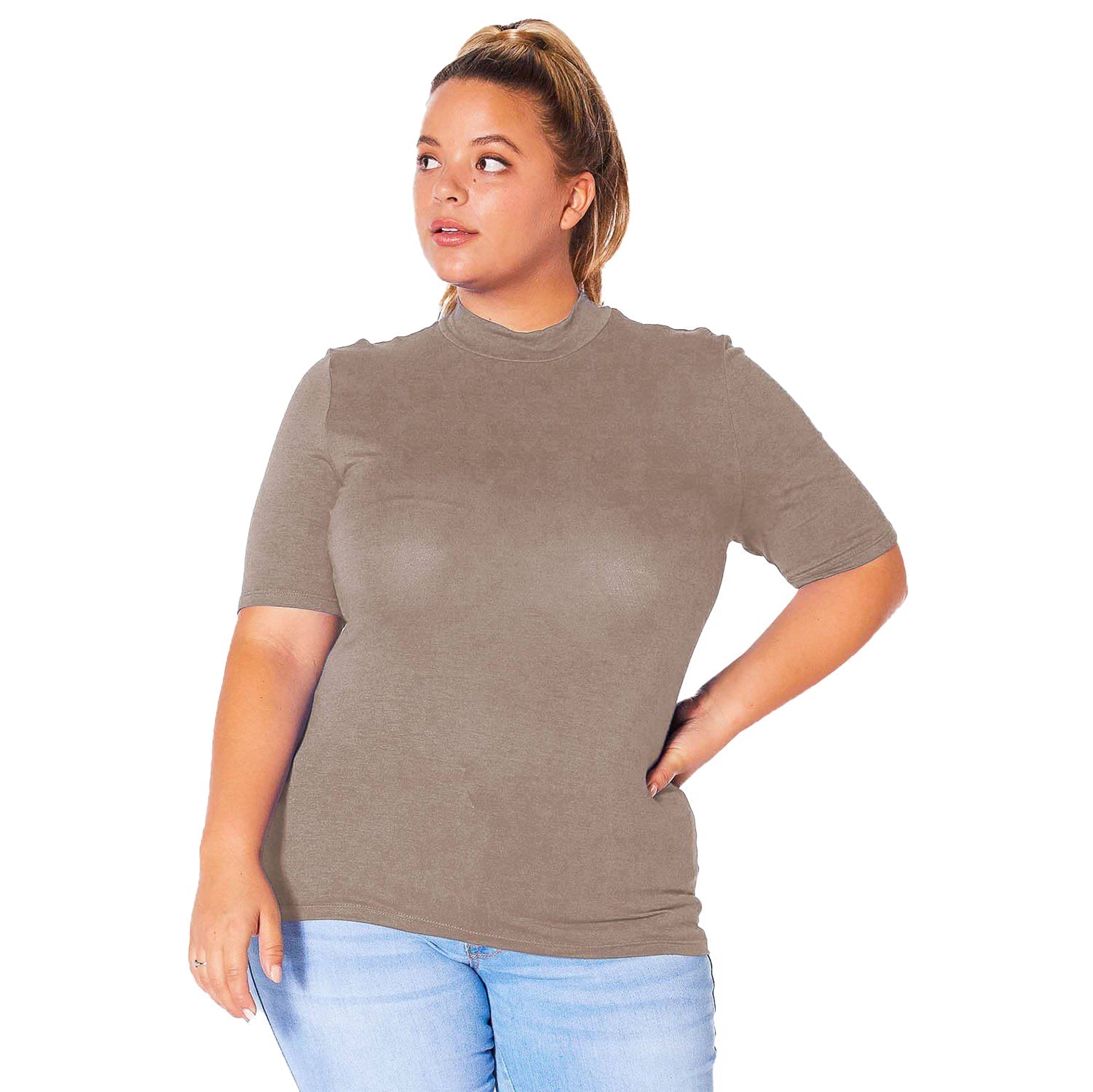 Plus Size Long Sleeve Turtle Neck Fitted Top