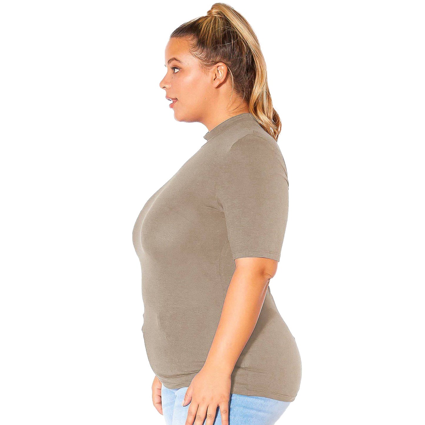 Plus Size Long Sleeve Turtle Neck Fitted Top
