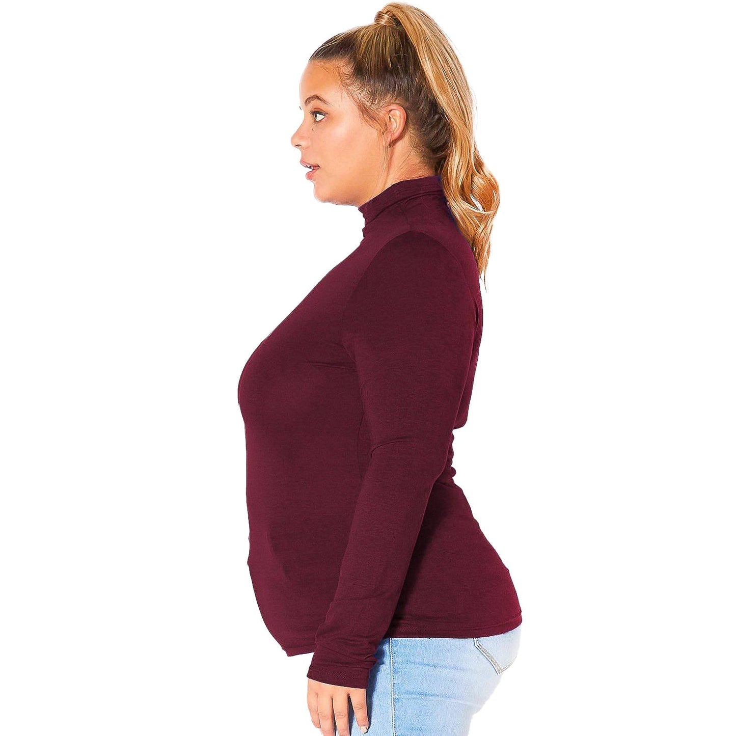 Plus Size Long Sleeve Turtle Neck Fitted Top