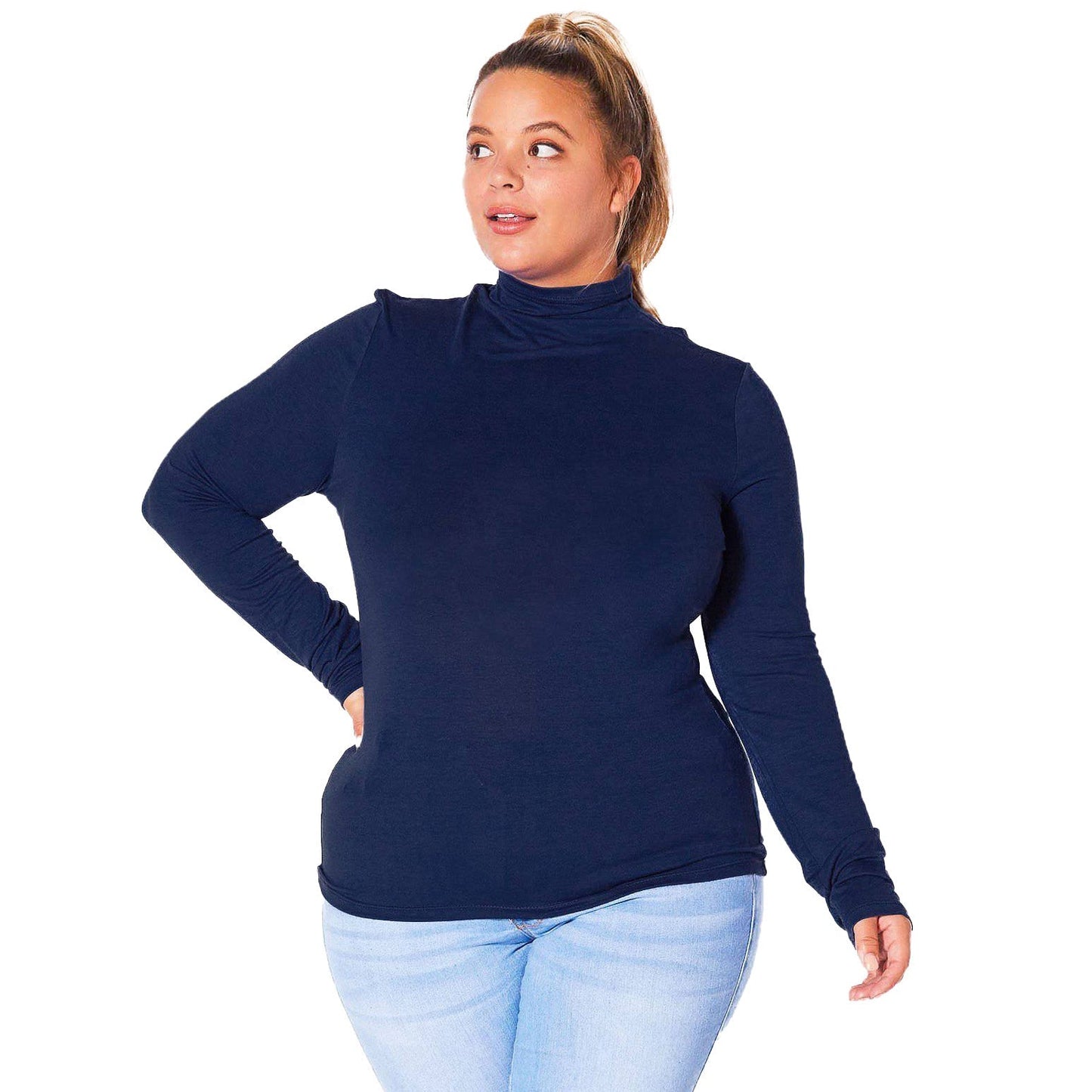 Plus Size Long Sleeve Turtle Neck Fitted Top