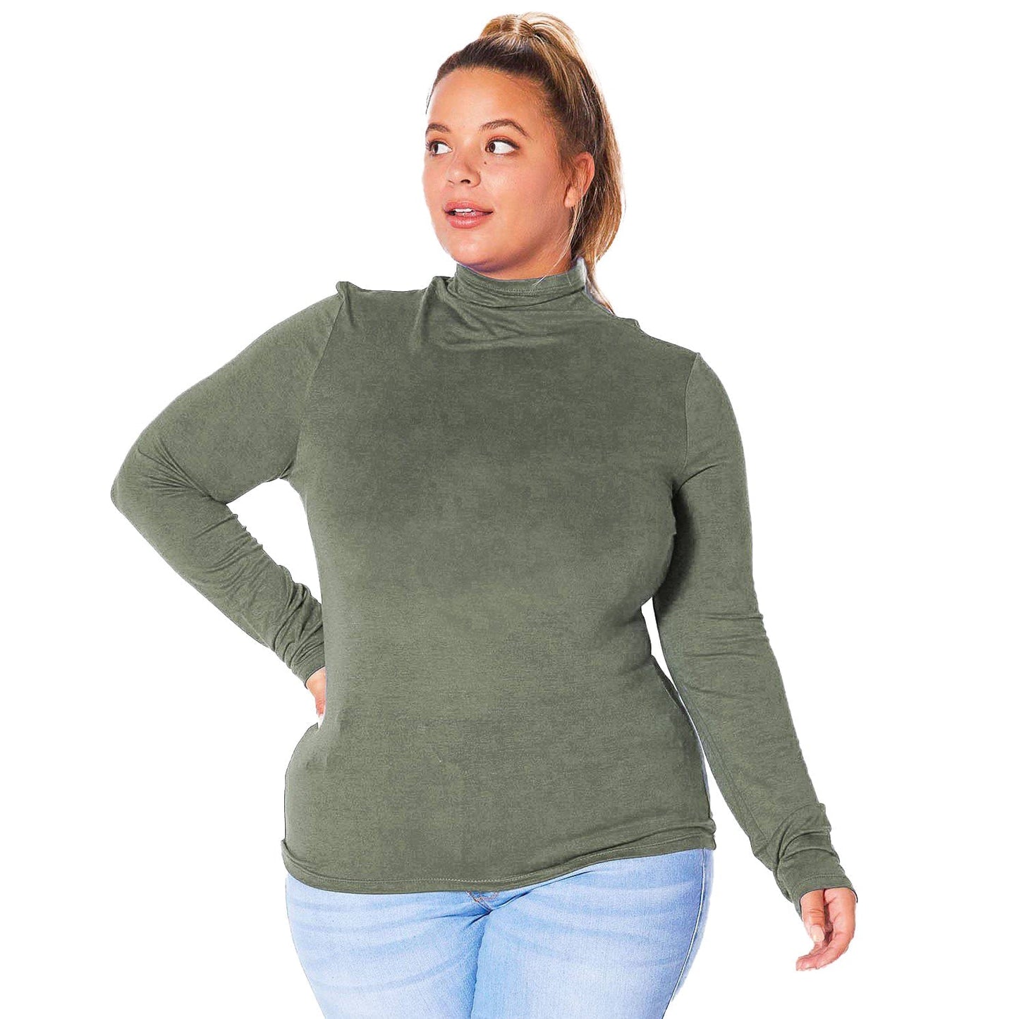 Plus Size Long Sleeve Turtle Neck Fitted Top