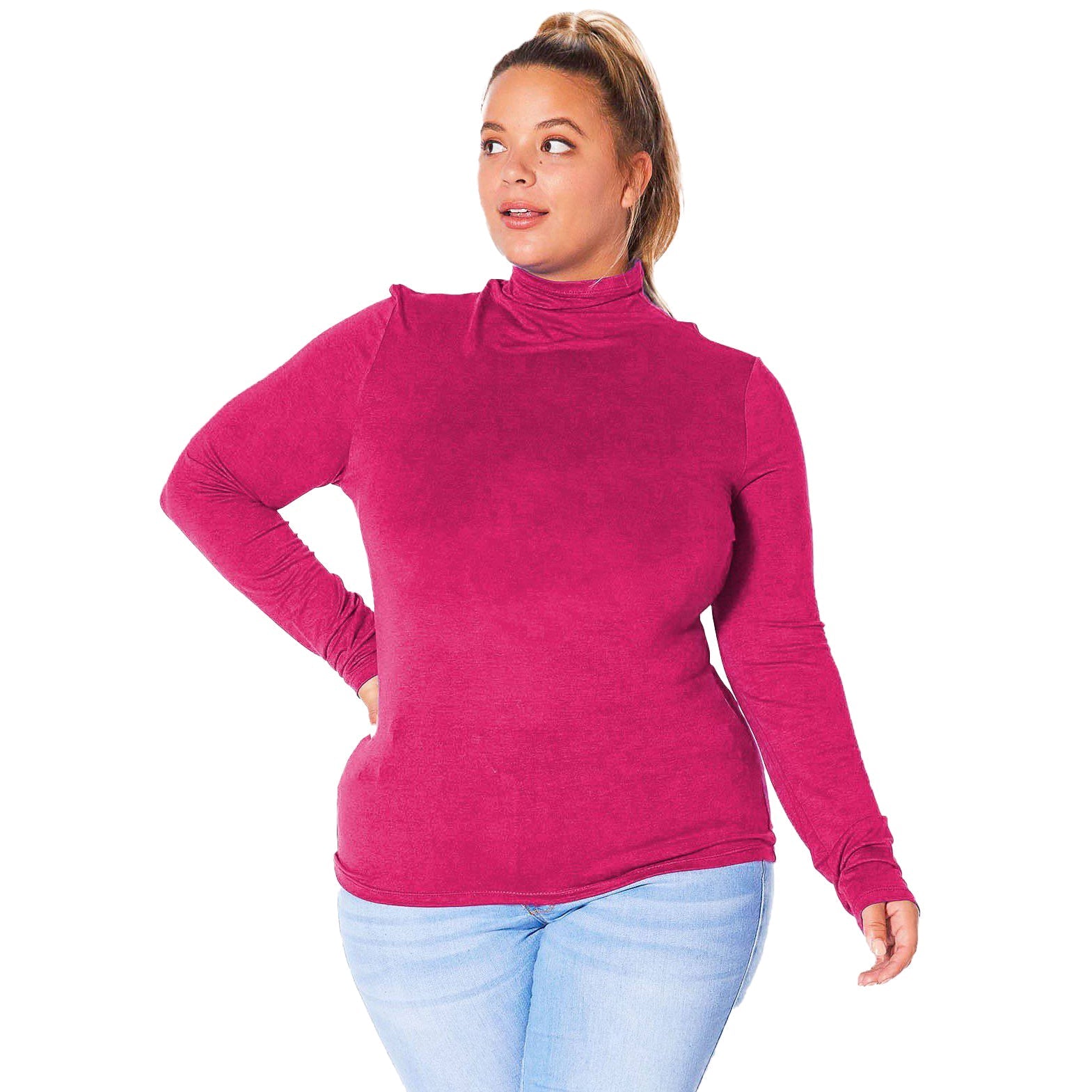 Plus Size Long Sleeve Turtle Neck Fitted Top
