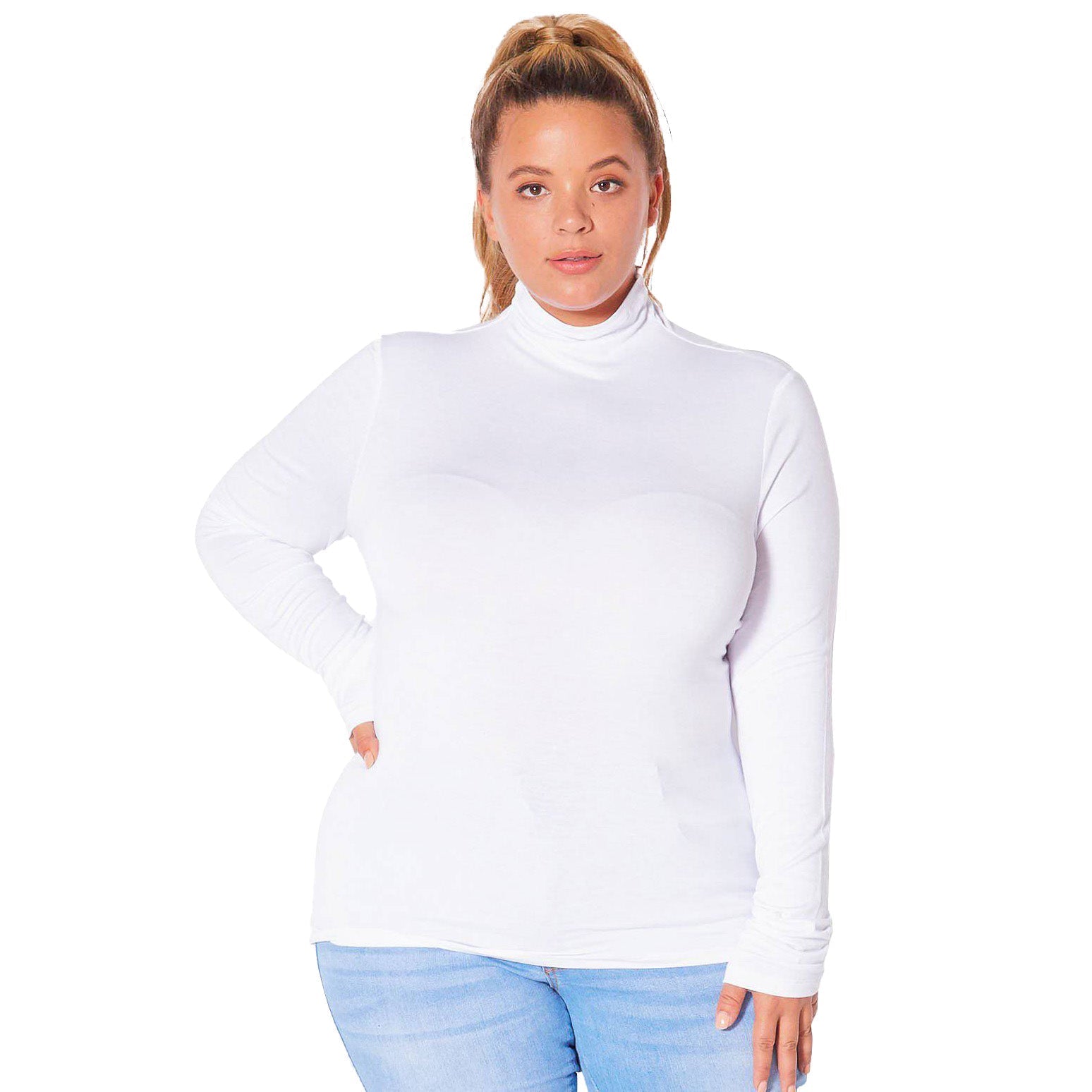 Plus Size Long Sleeve Turtle Neck Fitted Top