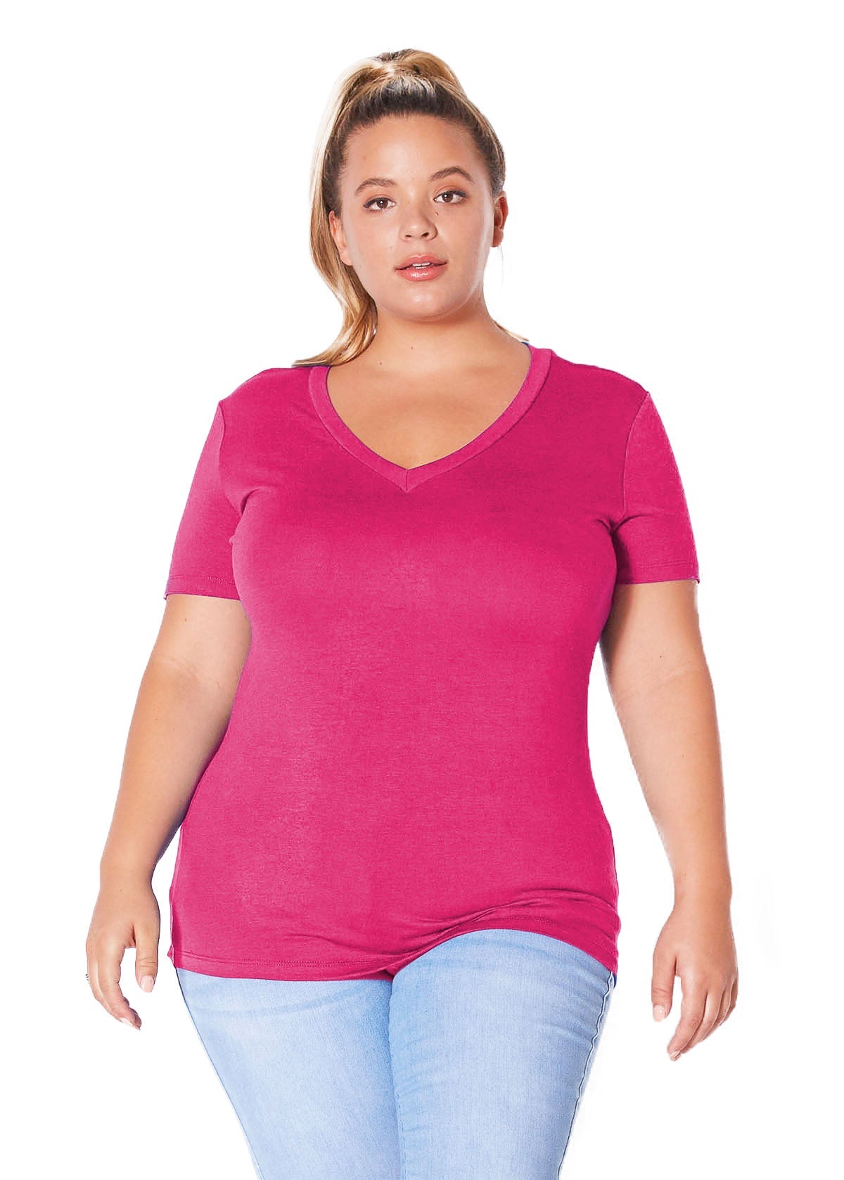 Plus Size V-neck Short Sleeve Basic Tee