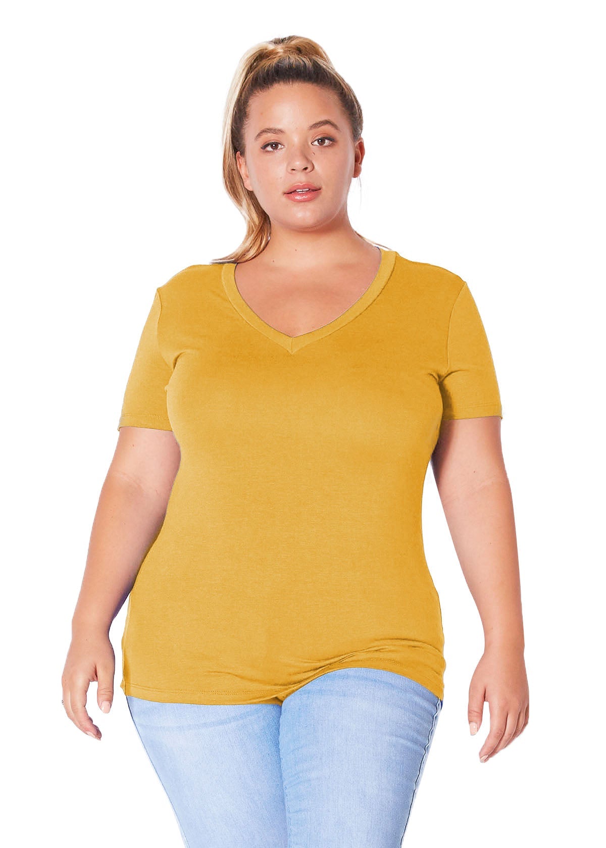 Plus Size V-neck Short Sleeve Basic Tee