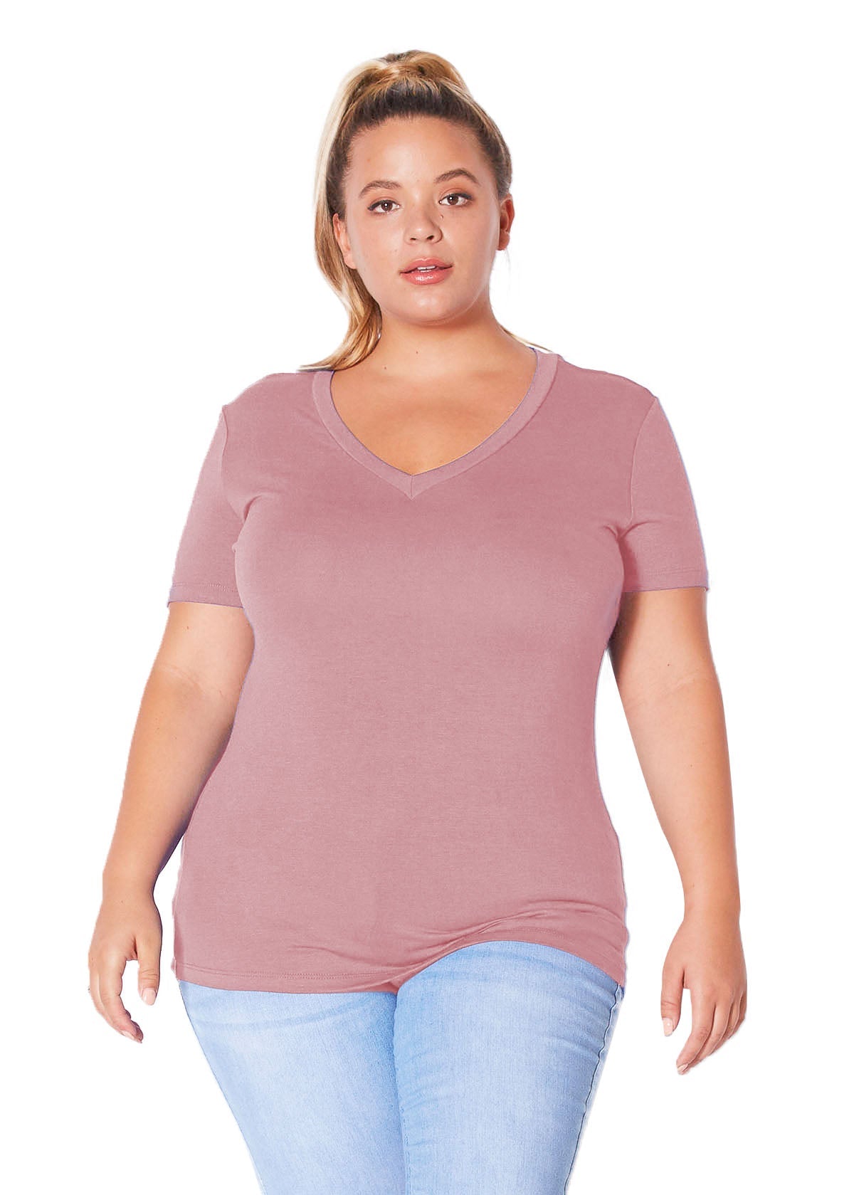 Plus Size V-neck Short Sleeve Basic Tee