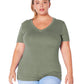 Plus Size V-neck Short Sleeve Basic Tee