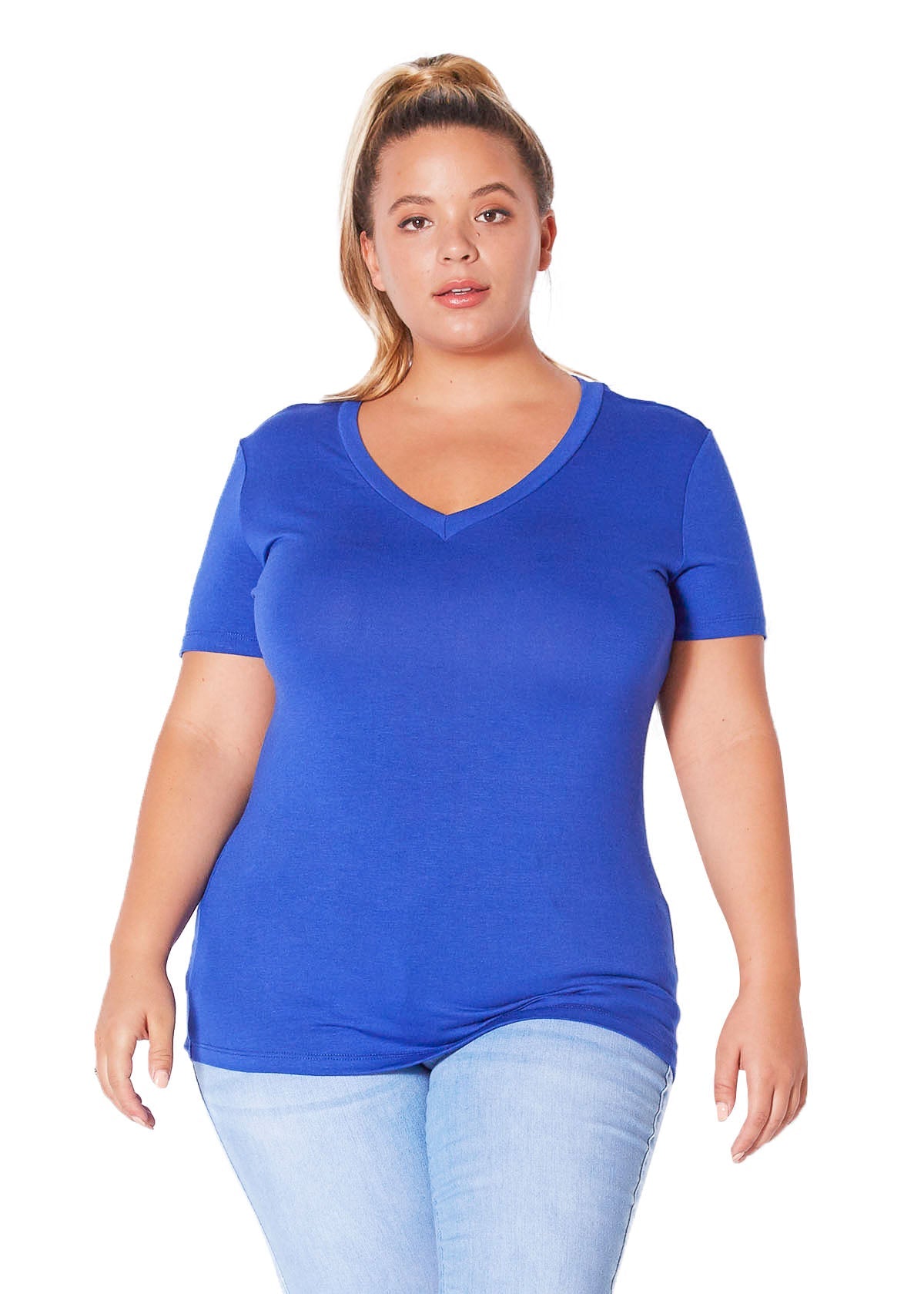 Plus Size V-neck Short Sleeve Basic Tee