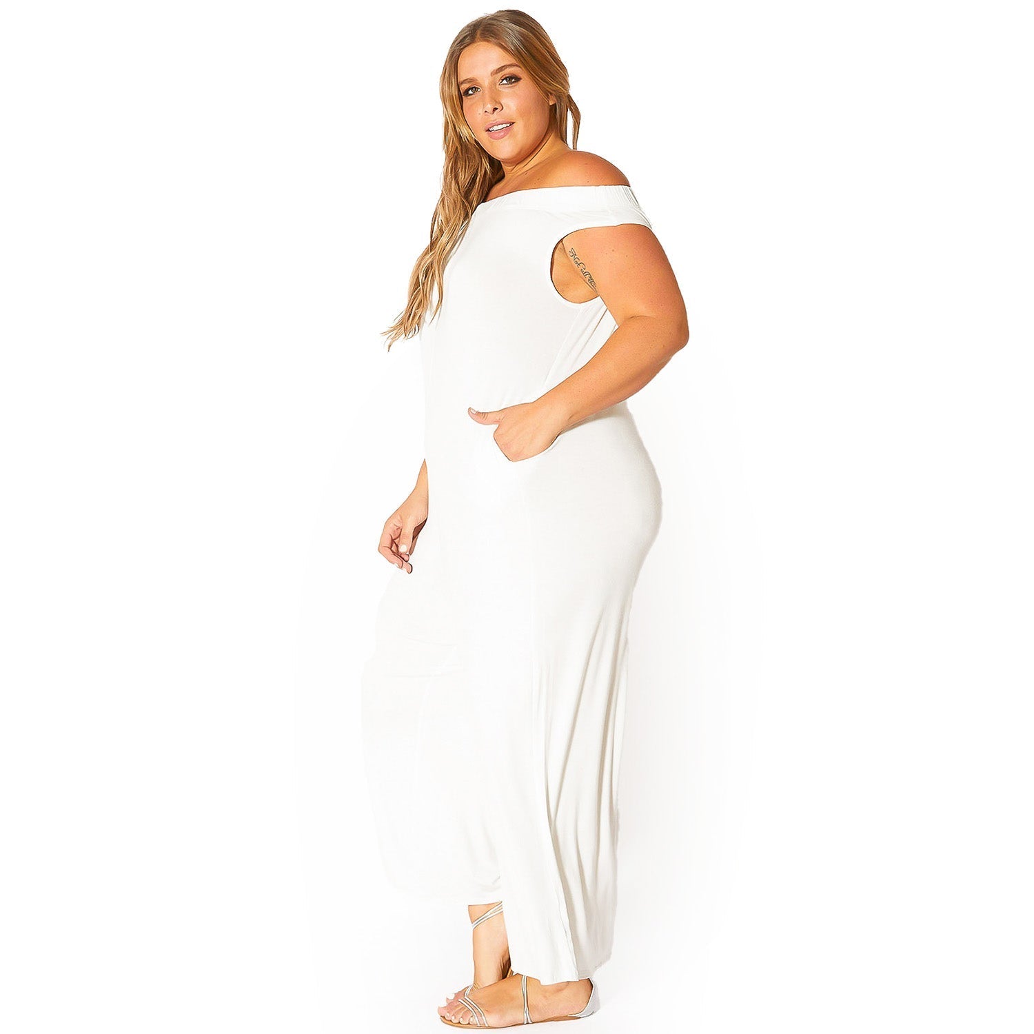 Plus Size Off Shoulder Wide Leg Jumpsuit