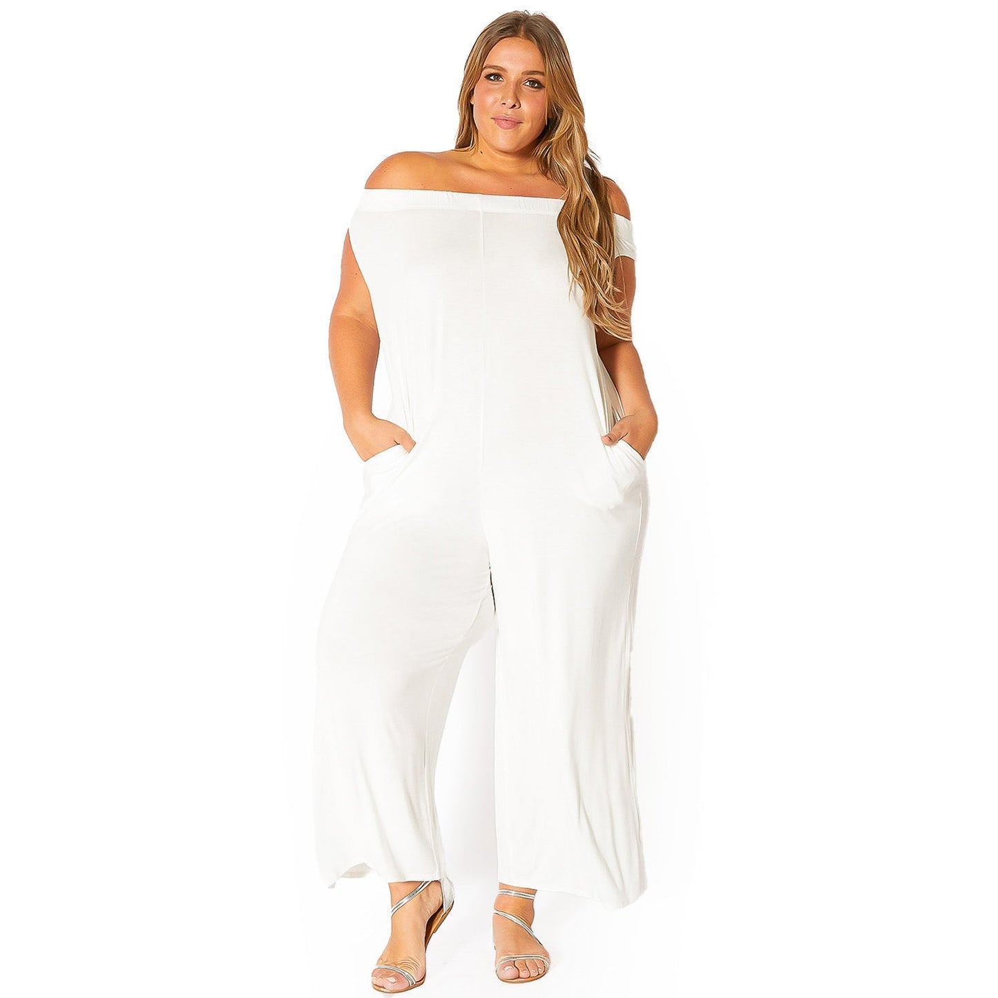 Plus Size Off Shoulder Wide Leg Jumpsuit
