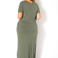 Plus Size V-neck Short Sleeve Maxi Dress With Pockets