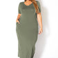 Plus Size V-neck Short Sleeve Maxi Dress With Pockets