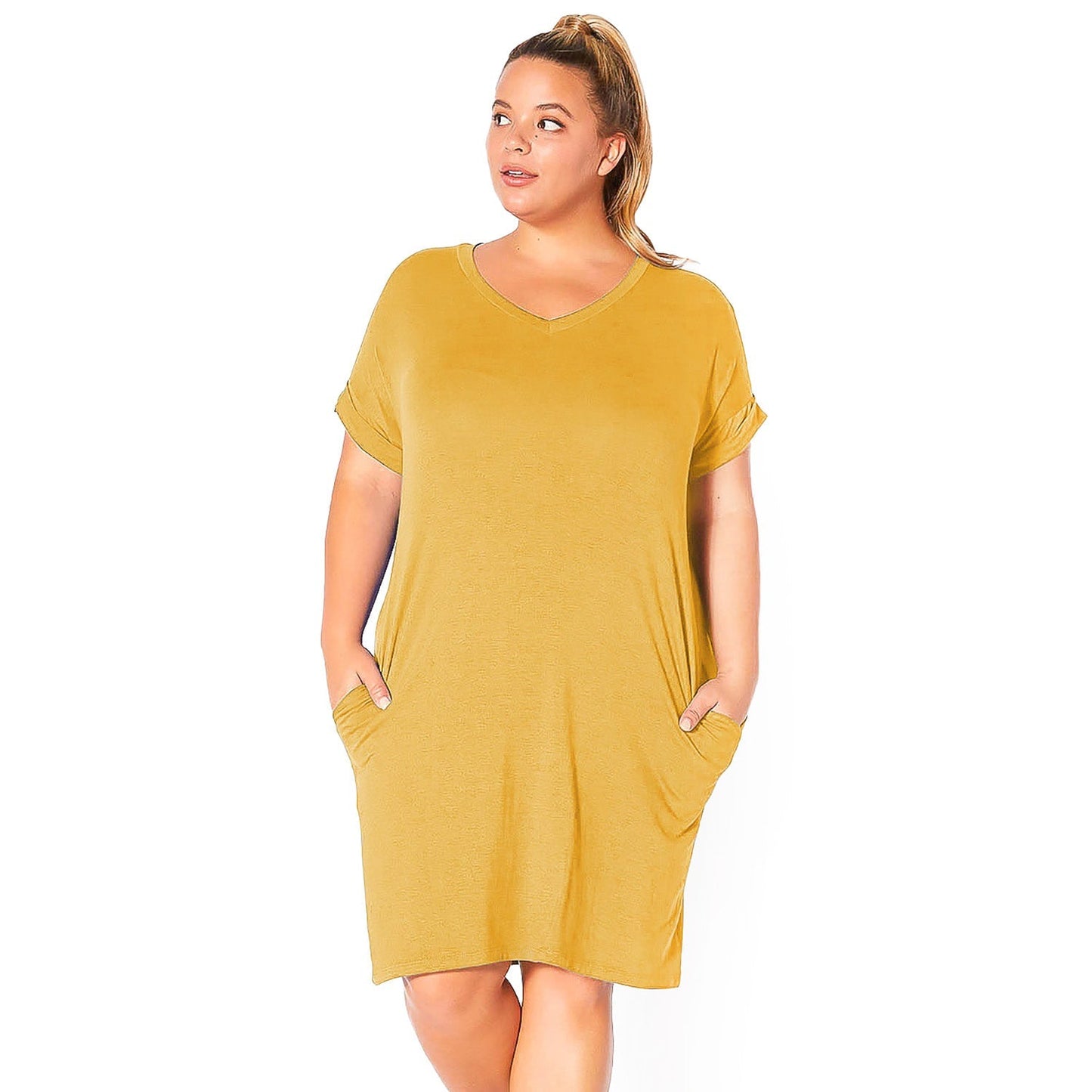 Plus Size V-Neck T-shirt Dress With Pocket