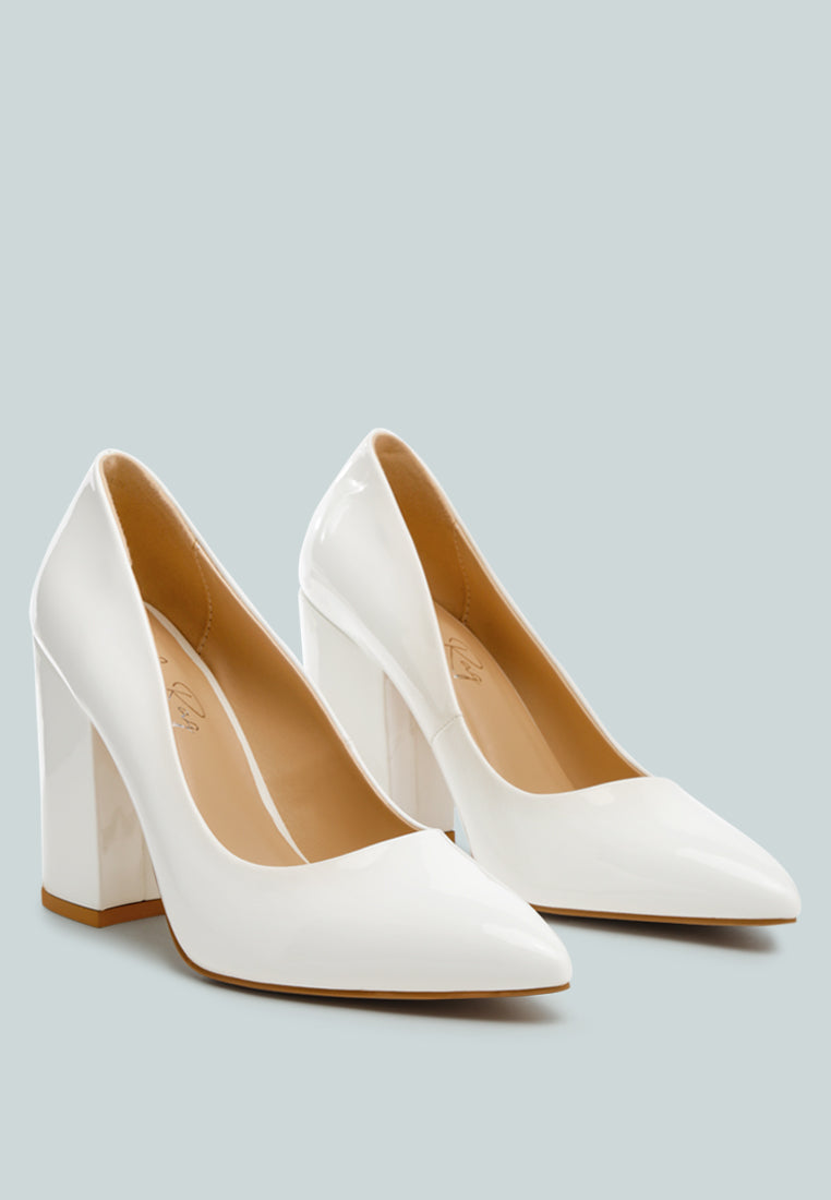 Kamira Patent Block Heeled Pumps