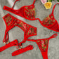 Red Flowers Mesh Sheer Lingerie Set