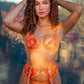 Orange Flowers Embroidered Mesh Sheer Lingerie Set