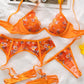 Orange Flowers Embroidered Mesh Sheer Lingerie Set