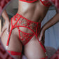 Red Flowers Mesh Sheer Lingerie Set