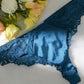 Blue  Lace Satin Mesh Push-Up Sexy Lingerie Set