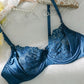 Blue  Lace Satin Mesh Push-Up Sexy Lingerie Set
