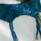 Blue  Lace Satin Mesh Push-Up Sexy Lingerie Set