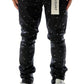 CLAY Men's Premium Wax Coated Skinny Denim Pants with Crystal Stud in front