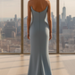 Daris Gown - Light Blue - Cat-Eye Scoop Neckline Dress