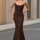 Daris Gown - Chocolate - Cat-Eye Scoop Neckline Dress
