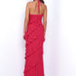 Remi Red Maxi Dress - Halter Neck, Open Back, Ruffle Detail