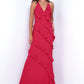 Remi Red Maxi Dress - Halter Neck, Open Back, Ruffle Detail