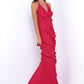 Remi Red Maxi Dress - Halter Neck, Open Back, Ruffle Detail