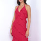 Remi Red Maxi Dress - Halter Neck, Open Back, Ruffle Detail