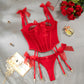 Midnight Tease Bow Corset 2 Piece Lingerie Set