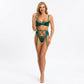 Emerald Envy Satin & Lace Garter 3 Piece Set
