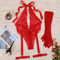 Crimson Desire Lace Teddy & Glove Set