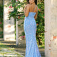 Size 6, Stardust One Shoulder Sequin Gown - Diamond Blue - FINAL SALE