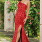 Stardust One Shoulder Sequin Gown - Red - FINAL SALE