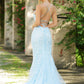 The Dutchess Gown - Light Blue - Floral Lace Dress With Straight Neckline - FINAL SALE