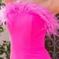 Sochi Gown - Hot Pink Feather Trim Evening Dress