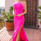 Sochi Gown - Hot Pink Feather Trim Evening Dress