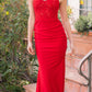 Rylie Gown - Red - Stretch Fitted Dress With Lace Bodice