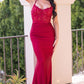 Rylie Gown - Burgundy - Stretch Fitted Dress With Lace Bodice