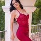 Rylie Gown - Burgundy - Stretch Fitted Dress With Lace Bodice