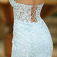 Reva Corset Gown - Light Blue Floral Lace Dress