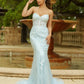 Reva Corset Gown - Light Blue Floral Lace Dress