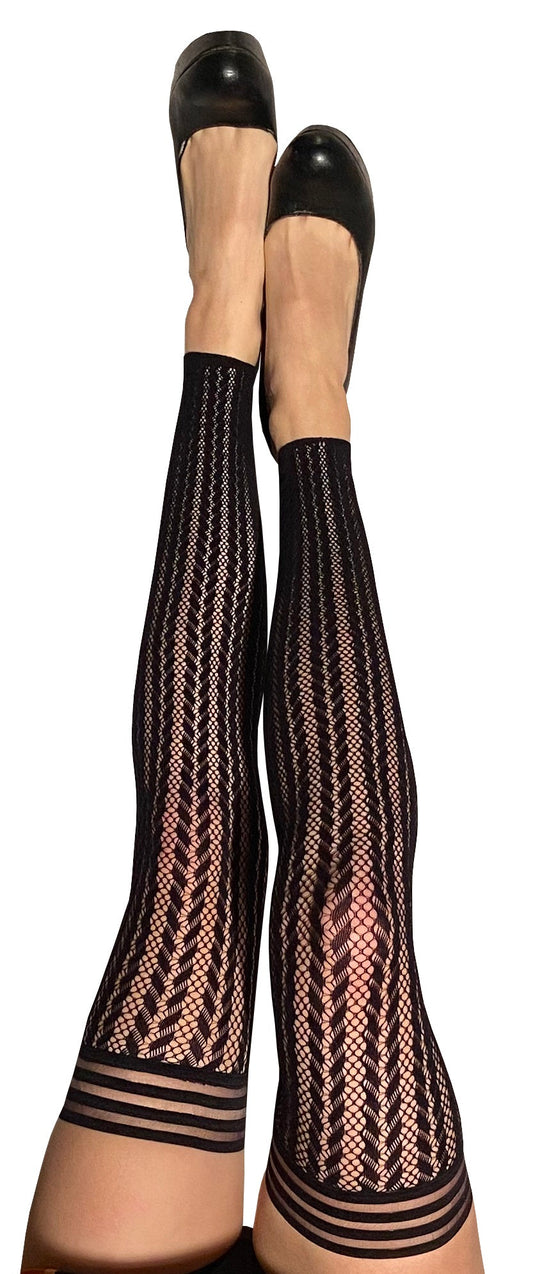 Lindsay: Foot Loose & Fancy Free, Footless Black Stripe Fishnet Thigh Highs