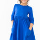 Royal Blue 3/4 Sleeve Pocket Twirl Dress