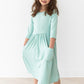 Sage 3/4 Sleeve Pocket Twirl Dress